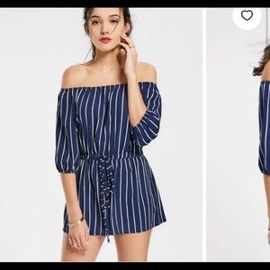 Navy white striped romper